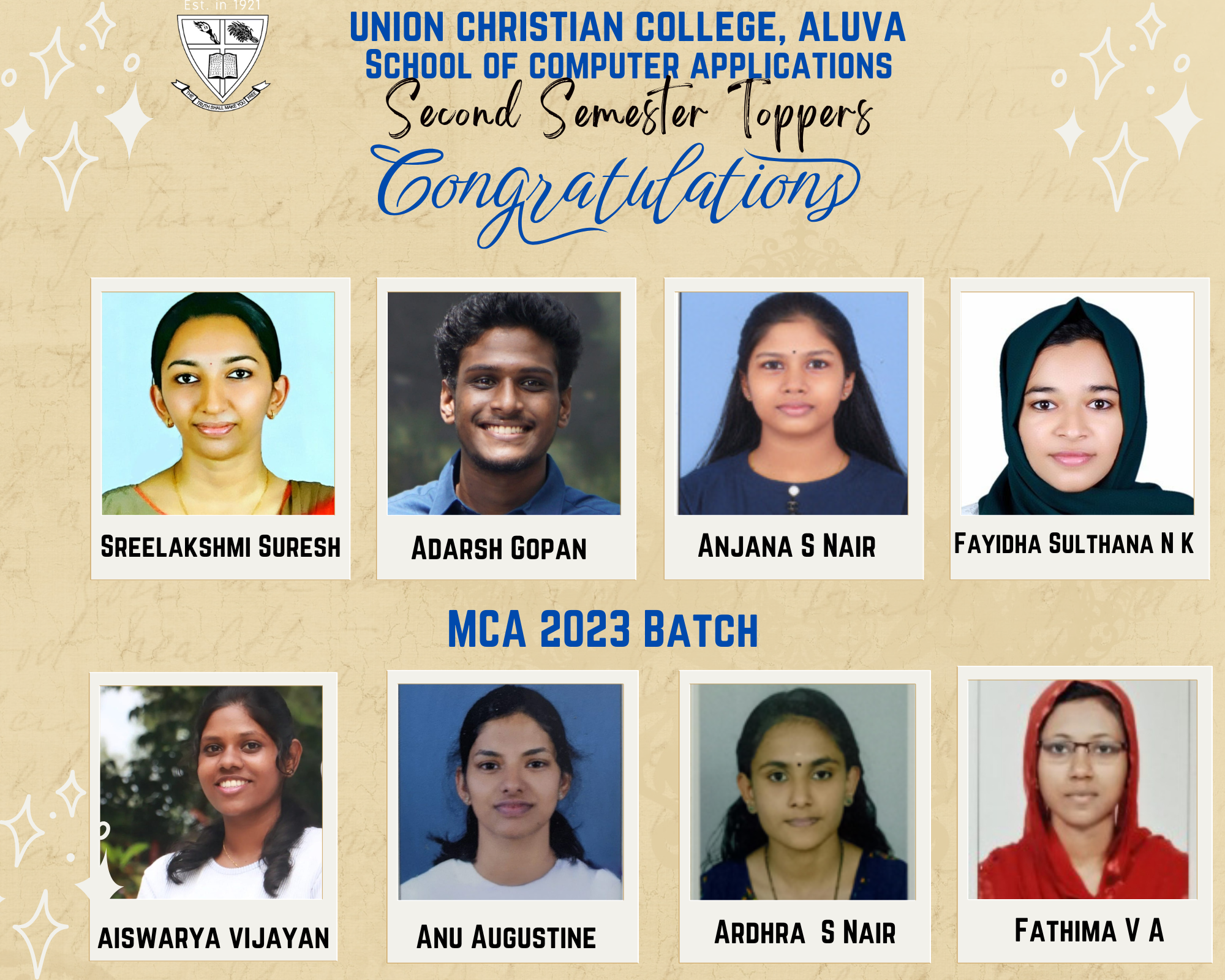 SEMESTER 2 TOPPERS(2023 ADMN)